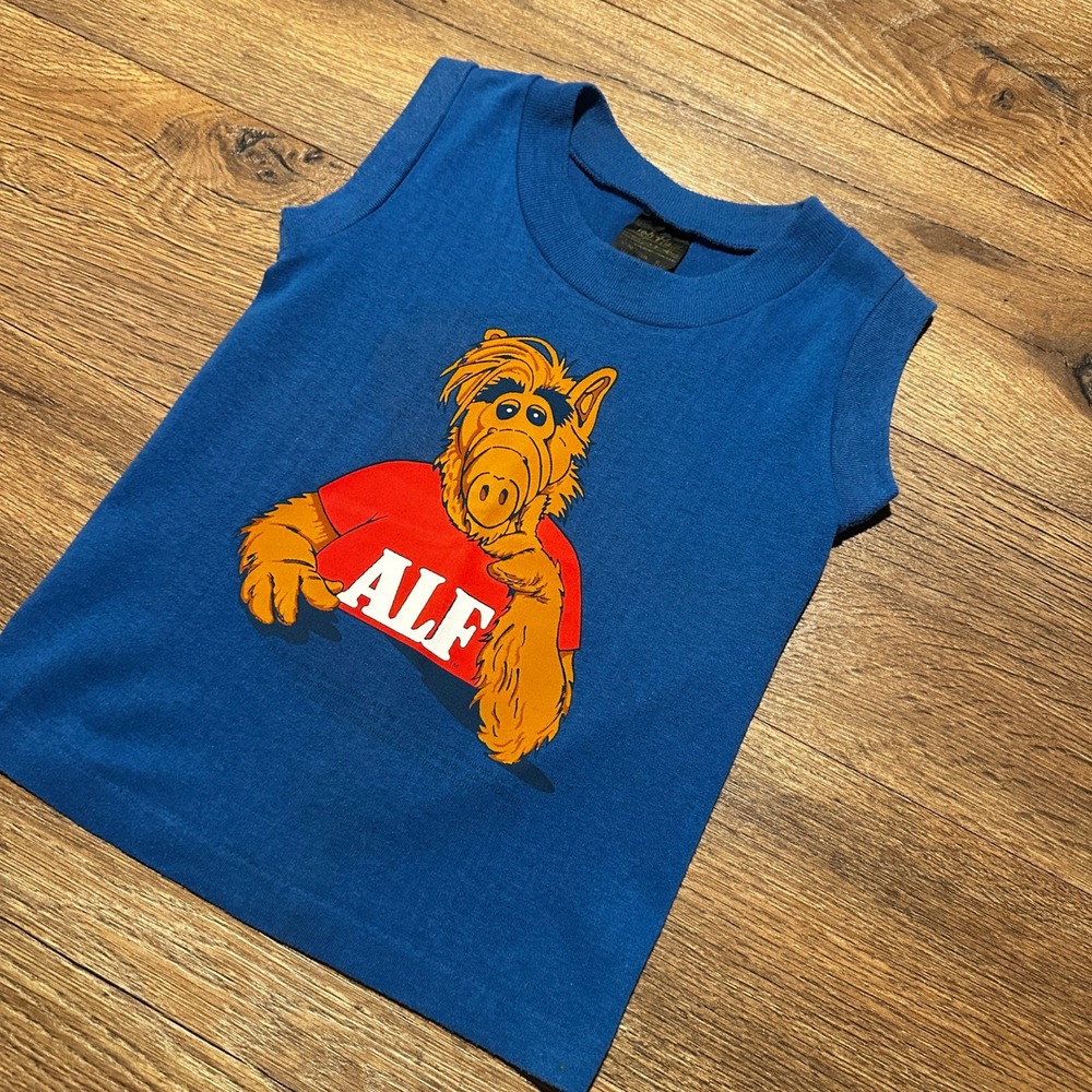 Vintage 1987 Top Half Blue Alf Graphic Muscle Tank Top Kids S 5/6